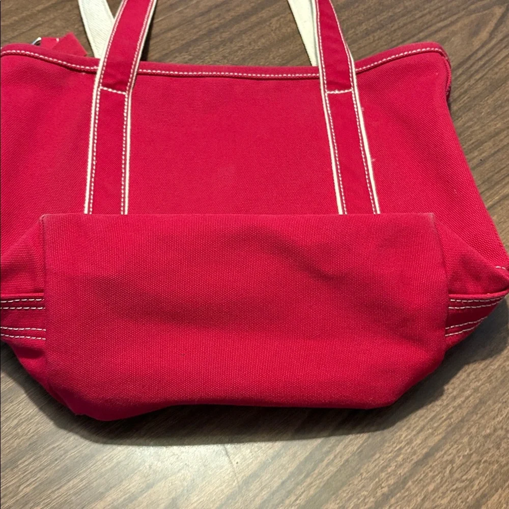 Lands End Red Medium Open Top Canvas Tote Bag Monogram
